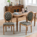 Set of Giga French style solid wood dining chairs with antique painting, nailhead trim, and wood legs, featuring elegant buckle decoration.