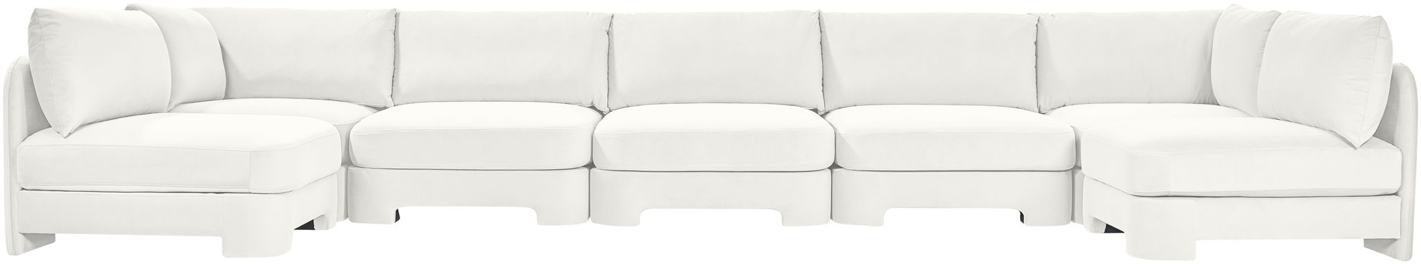 Meridian Furniture Hammond velvet performance fabric 7-piece U-shaped armless sectional with plush upholstery and modern design.