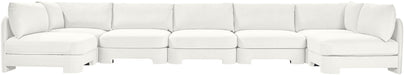 Meridian Furniture Hammond velvet performance fabric 7-piece U-shaped armless sectional with plush upholstery and modern design.