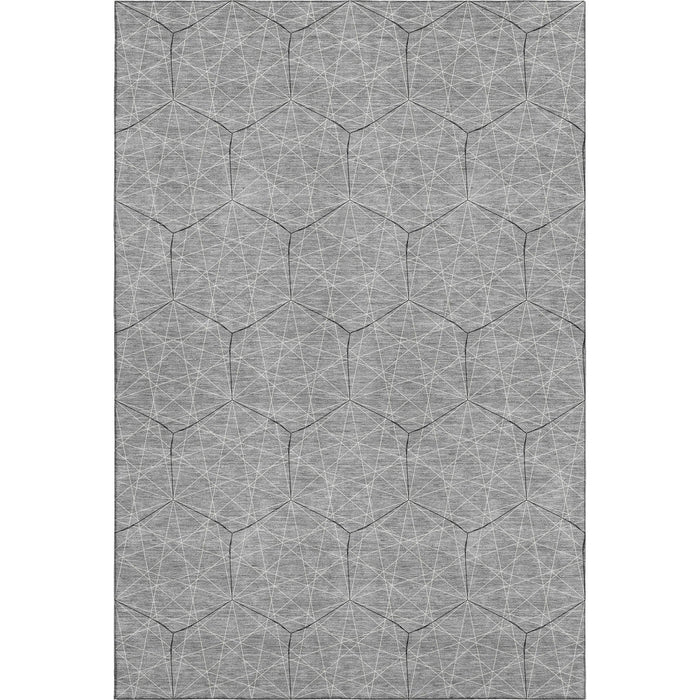 10' X 14' Geometric Washable Area Rug With UV Protection (677879) - Gray / Silver