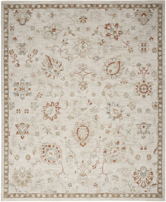 9' X 13' Floral Power Loom Distressed Area Rug With Fringe - Ivory