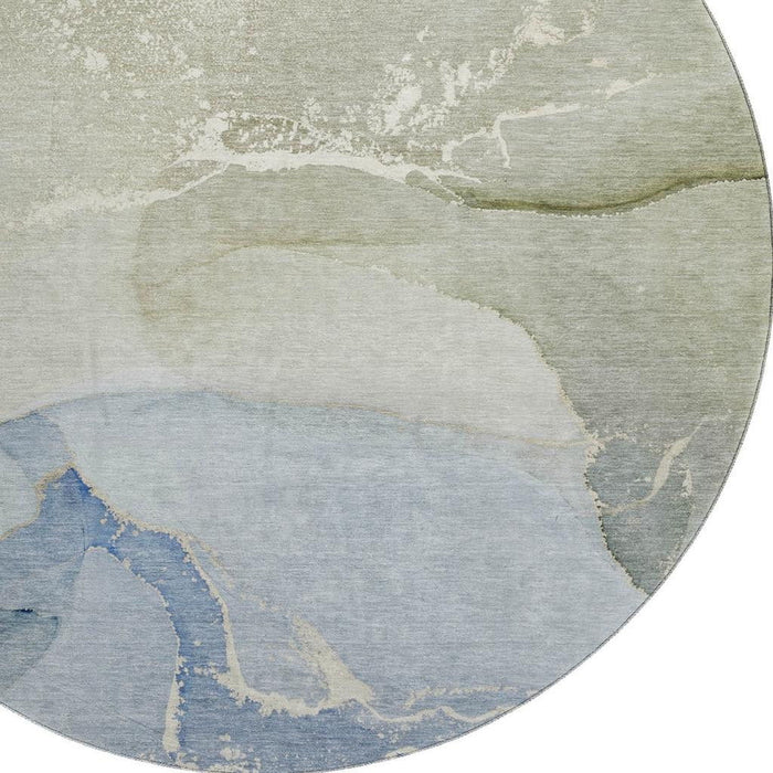 8' Abstract Washable Round Rug With UV Protection (647191) - Blue / Gray / Ivory
