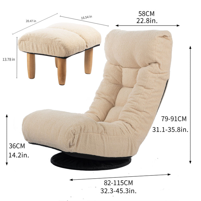 Giga adjustable Japanese reclining floor chair with metal frame, featuring a cushioned seat and ottoman for living room comfort