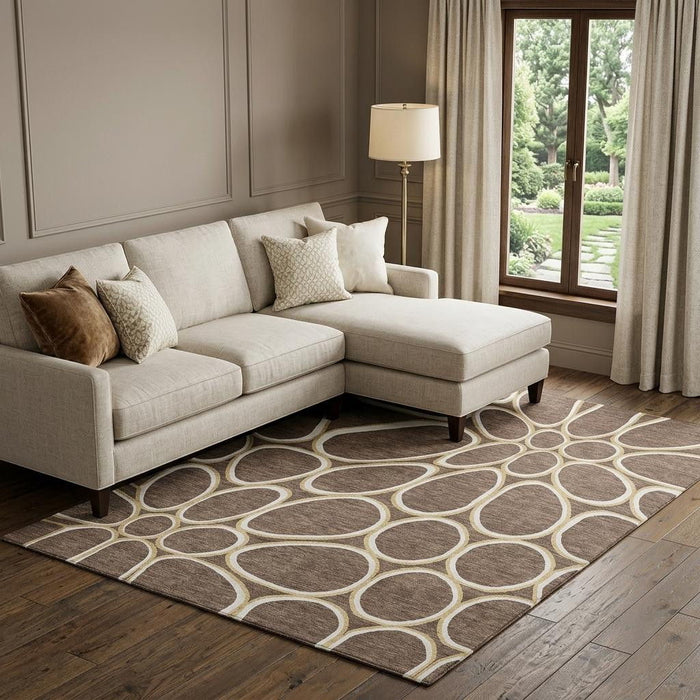 10' X 14' Geometric Washable Area Rug With UV Protection (681677) - Brown / Ivory / Gold