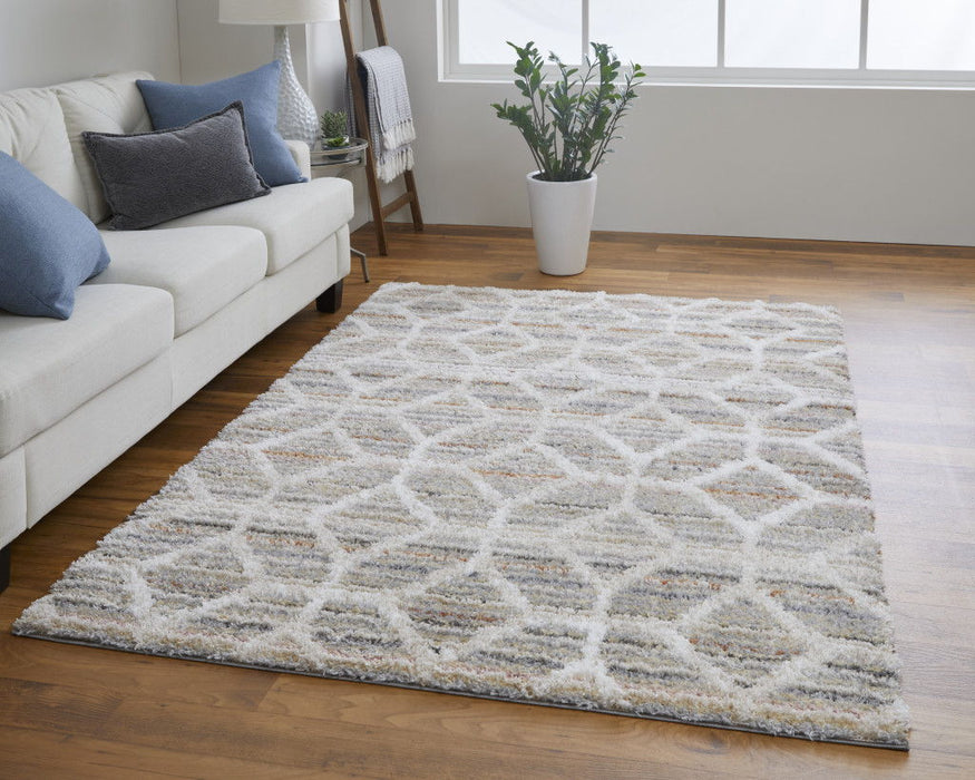 10' x 14' Geometric Power Loom Stain Resistant Area Rug - Tan Taupe And Ivory