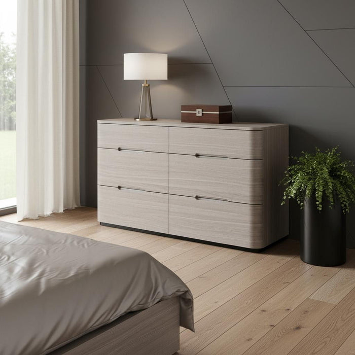 56" Wood Six Drawer Double Dresser - Beige