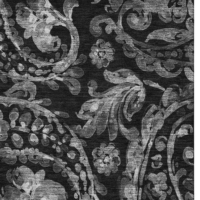 10' X 14' Paisley Washable Area Rug With UV Protection - Black And Silver