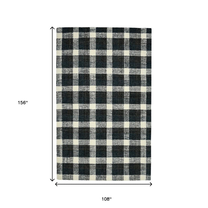 9' X 13' Wool Plaid Hand Tufted Area Rug - Charcoal And Ivory