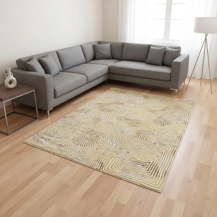 7' X 9' Geometric Washable Area Rug With UV Protection (609930) - Beige / Gold / Brown
