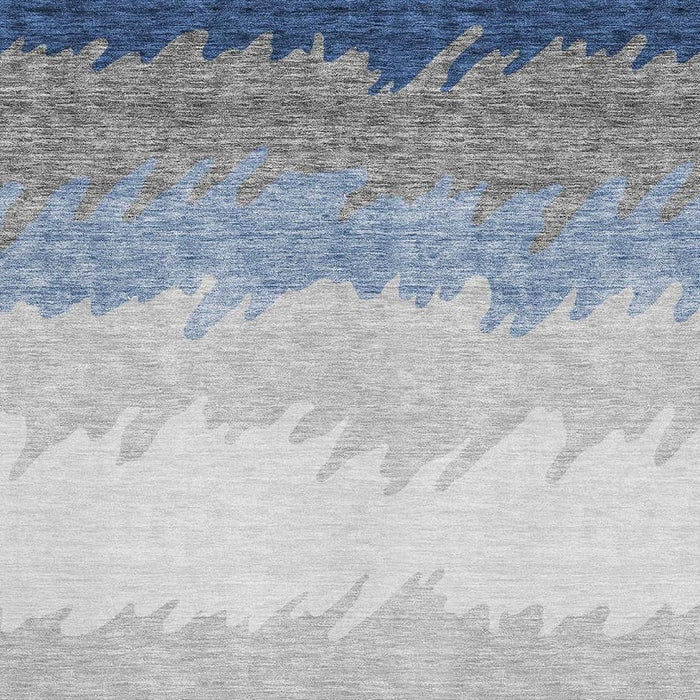 9' X 12' Transitional Striped Washable Area Rug With UV Protection - Navy Blue
