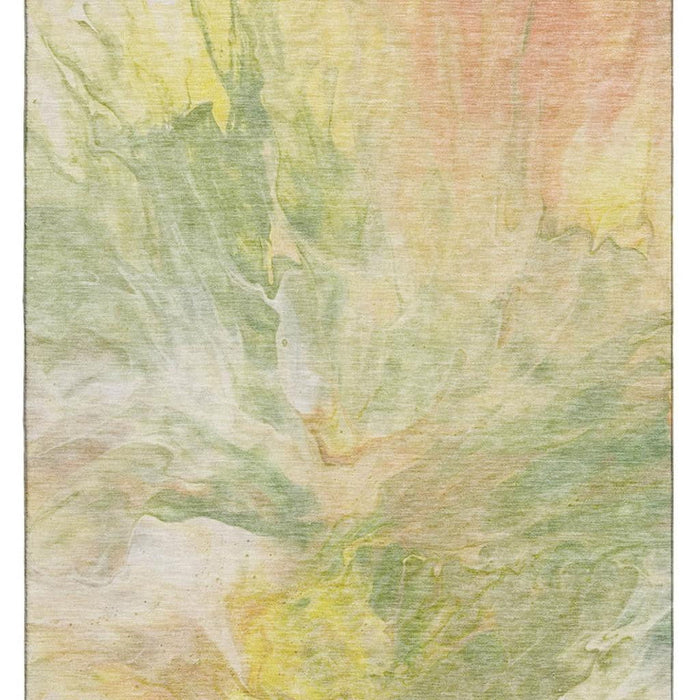 10' X 14' Abstract Washable Area Rug With UV Protection (653488) - Green / Peach / Yellow