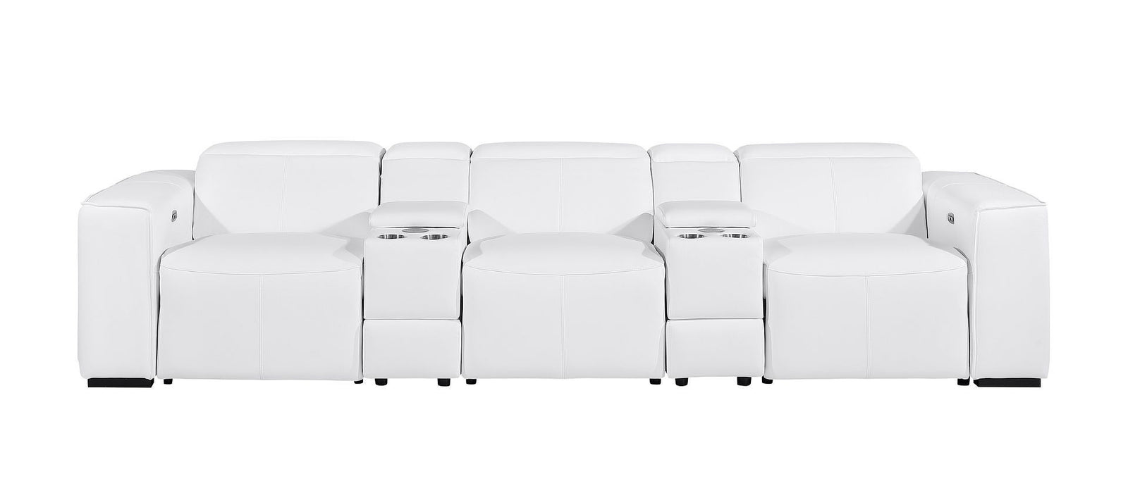 Top Grain Leather Reclining Metal USB Sofa (720398) - White