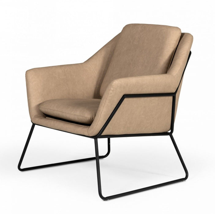 Industrial Faux Leather Accent Chair - Taupe And Black