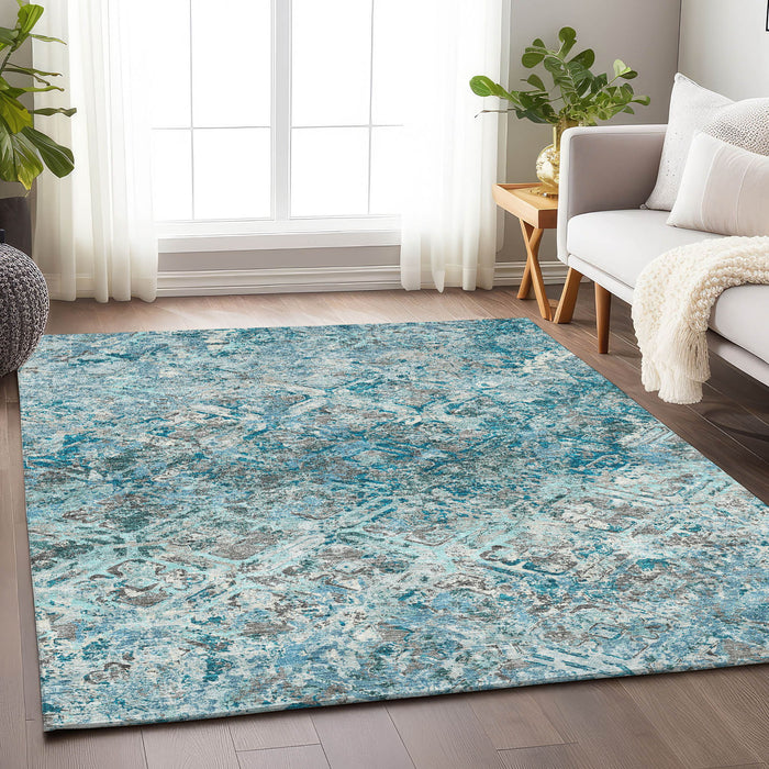8' X 10' Diamond Washable Area Rug With UV Protection - Teal