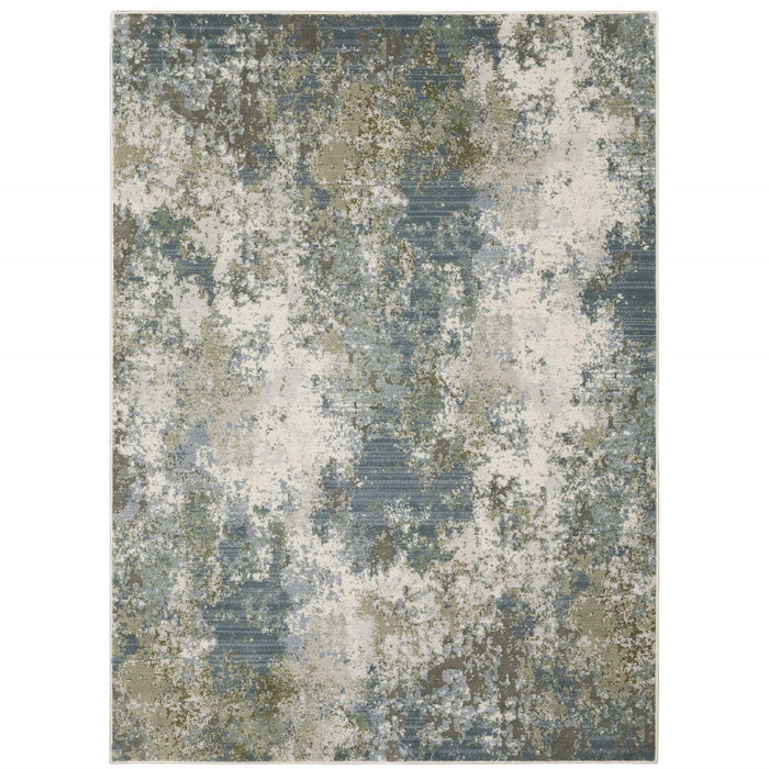 10' x 13' Abstract Power Loom Stain Resistant Area Rug - Blue Gray Green And Beige