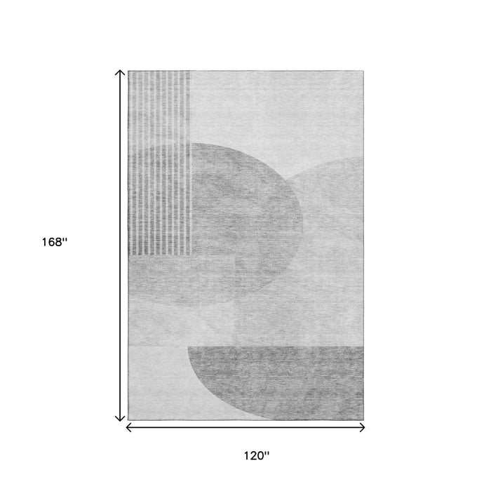 10' X 14' Geometric Washable Area Rug With UV Protection (655848) - Gray / Silver