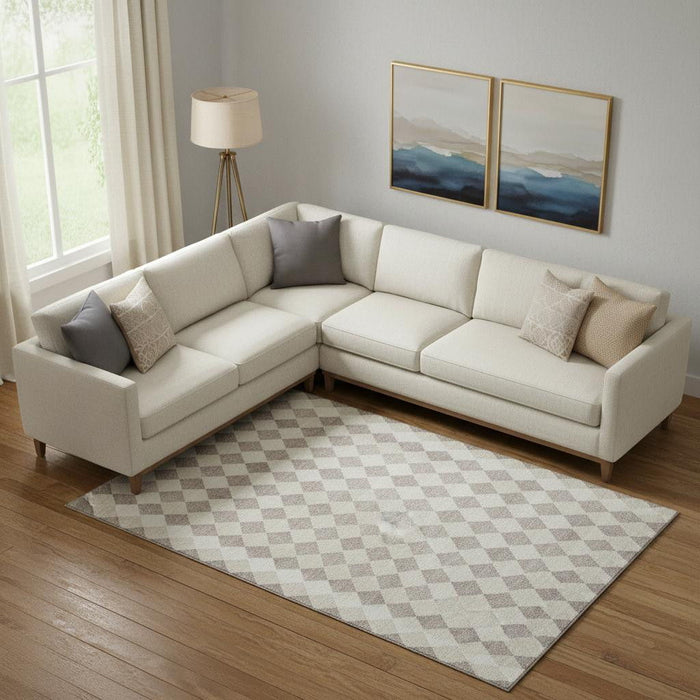 10' X 14' Geometric Washable Area Rug With UV Protection (701683) - Beige / Taupe / Ivory