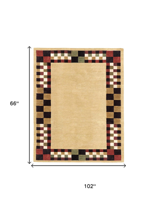 5' X 8' Oriental Hand Knotted Area Rug (744189) - Tan / Red / Black
