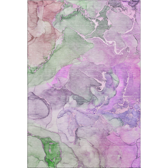 10' X 14' Abstract Washable Area Rug With UV Protection (646500) - Purple / Green / Pink