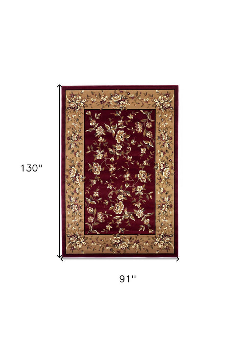 8' x 11' Machine Woven Floral Traditional Indoor Area Rug - Red Beige