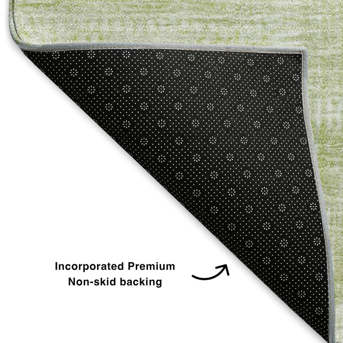 10' X 14' Patchwork Washable Area Rug With UV Protection (652911) - Artichoke Green / Ivory