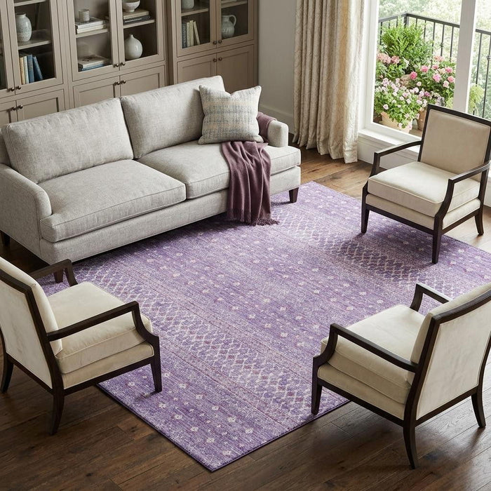 10' X 14' Tribal Washable Area Rug With UV Protection (657179) - Lavender / Ivory