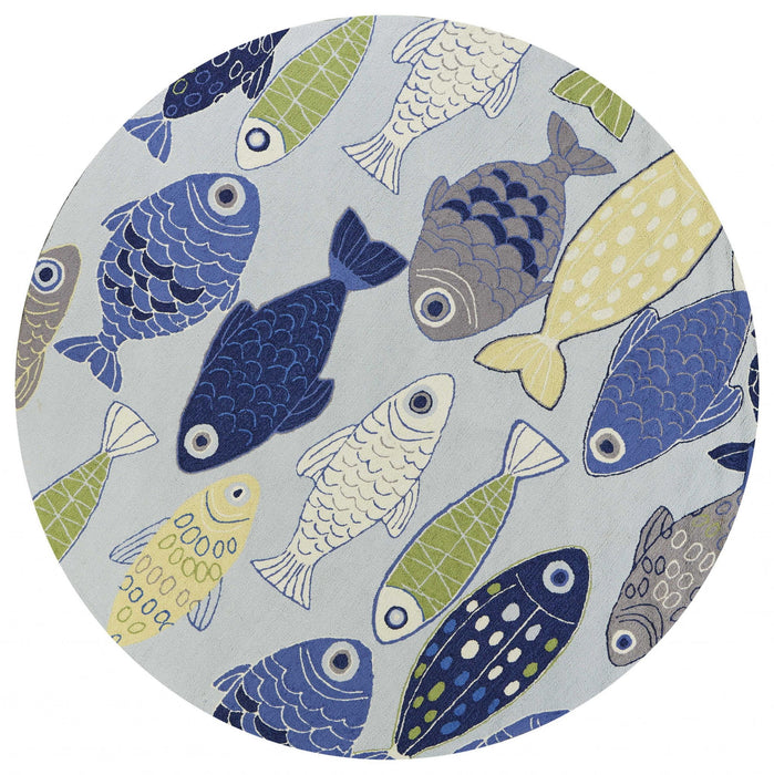 7' Round School Of Fish Indoor Area Rug - Light Blue
