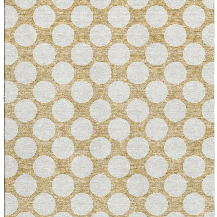 10' X 14' Polka Dot Washable Area Rug With UV Protection (673201) - Gold / Ivory