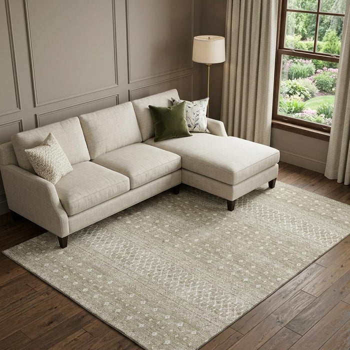 10' X 14' Tribal Washable Area Rug With UV Protection (657203) - Taupe / Ivory