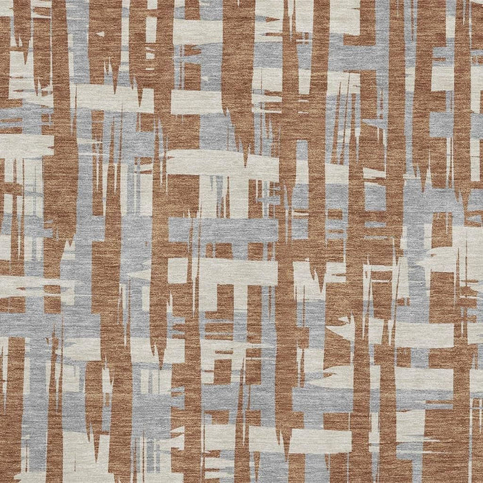 10' X 14' Striped Washable Area Rug With UV Protection (705707) - Rust / Ivory