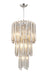 HomeRoots seven-light metal crystal glass chandelier with shades, silver finish, features elegant hanging crystals and modern design.