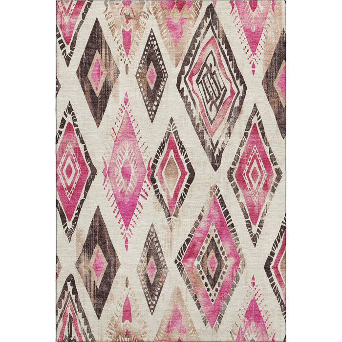 10' X 14' Geometric Washable Area Rug With UV Protection (706133) - Linen / Pink / Ivory