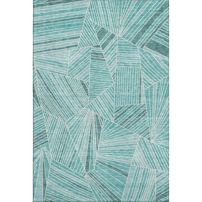 10' X 14' Geometric Washable Area Rug With UV Protection (672797) - Teal / Ivory