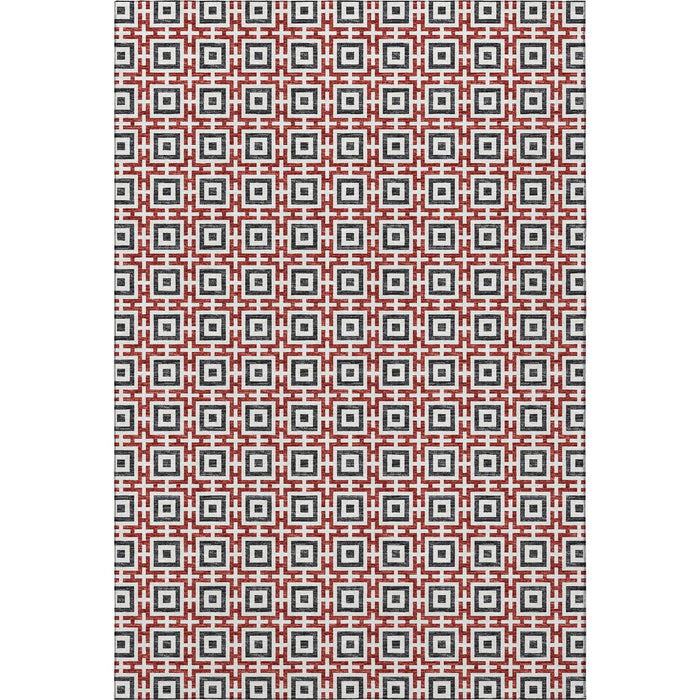 10' X 14' Geometric Washable Area Rug With UV Protection - Red