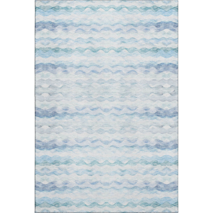 14' X 10' Coastal Geometric Washable Area Rug With UV Protection - Blue And Ivory