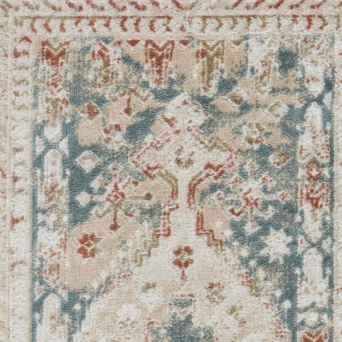 10' Oriental Non Skid Runner Rug (553013) - Ivory / Green / Orange