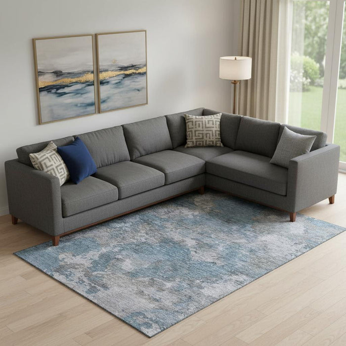 10' X 14' Abstract Washable Area Rug With UV Protection (710316) - Denim Blue / Gray
