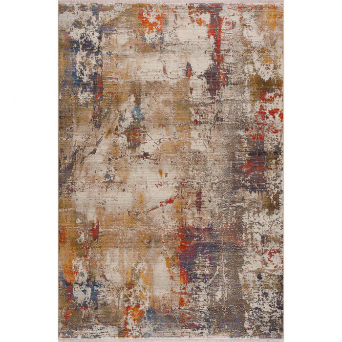 9' x 12' Abstract Power Loom Distressed Stain Resistant Area Rug - Gray And Ivory