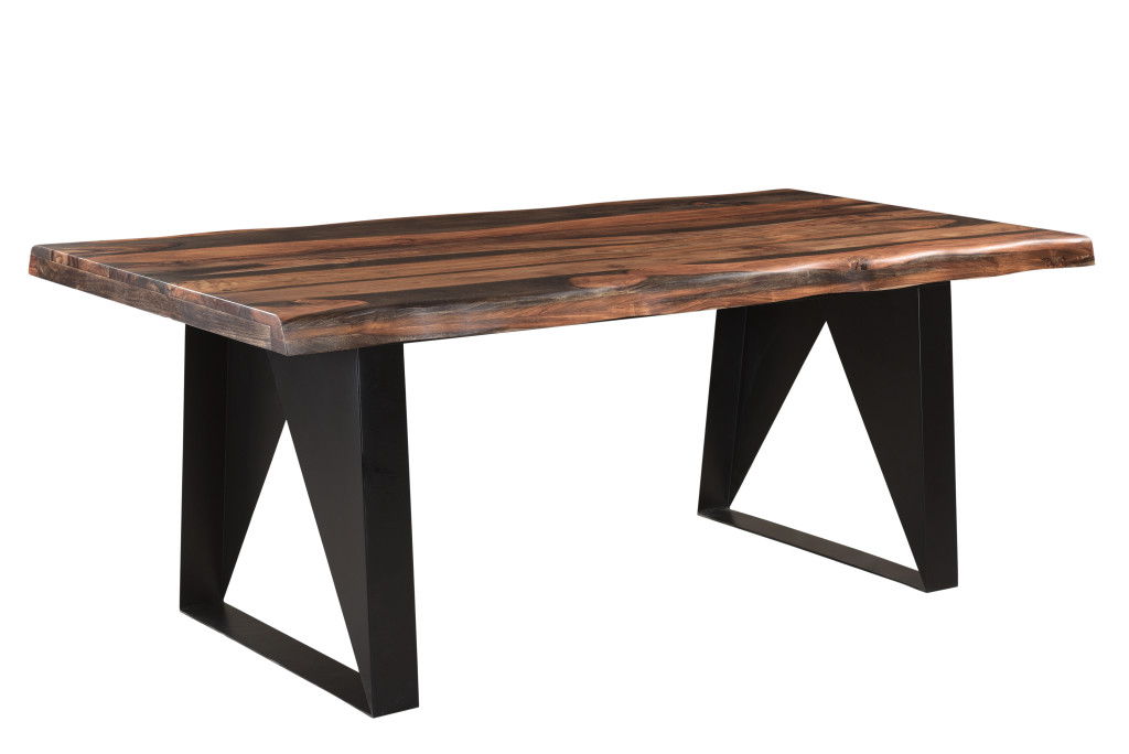 80" Solid Wood And Metal Sled Base Dining Table - Dark Brown