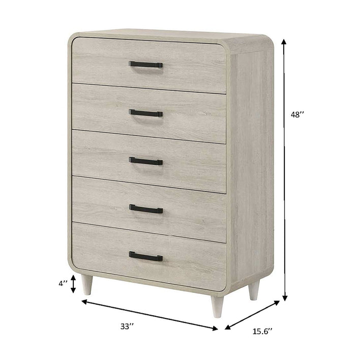 Giga antique white 5-drawer tall chest accent storage furniture with spacious drawers for organizing belongings.
