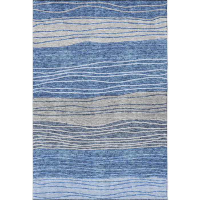 8' X 10' Striped Washable Area Rug With UV Protection - Blue / Gray