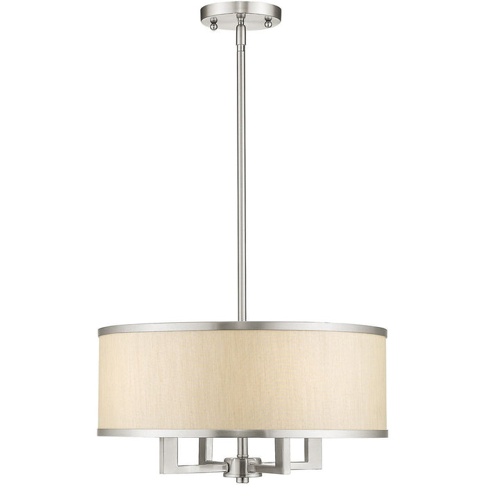 18" Four Light Dimmable Chandelier With Shades - Pearl Silver / Nickel