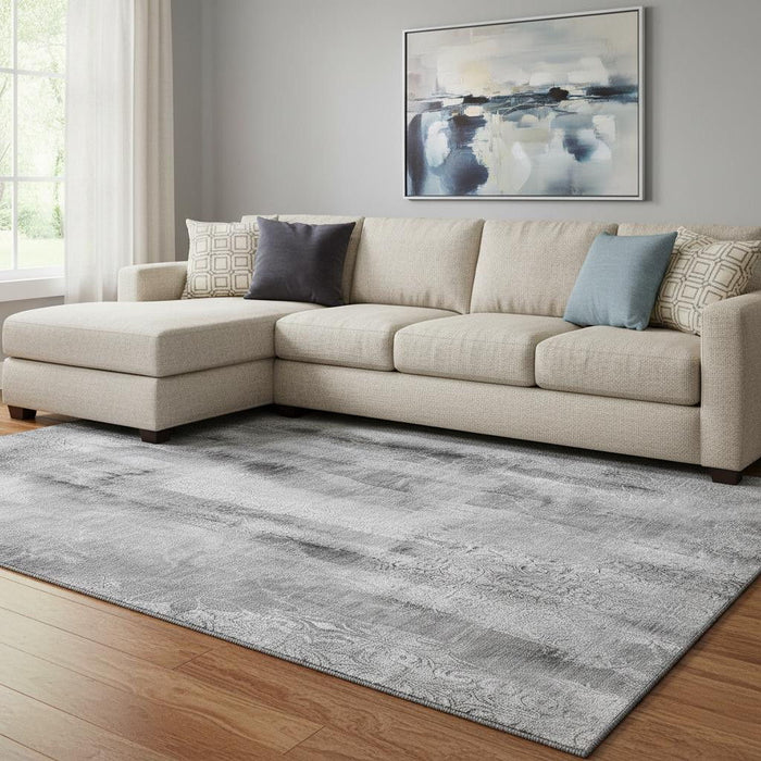 10' X 14' Abstract Washable Area Rug With UV Protection (648124) - Gray / Ivory