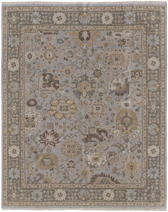 9.5' x 13.5' Wool Oriental Hand Knotted Area Rug With Fringe - Gray And Brown