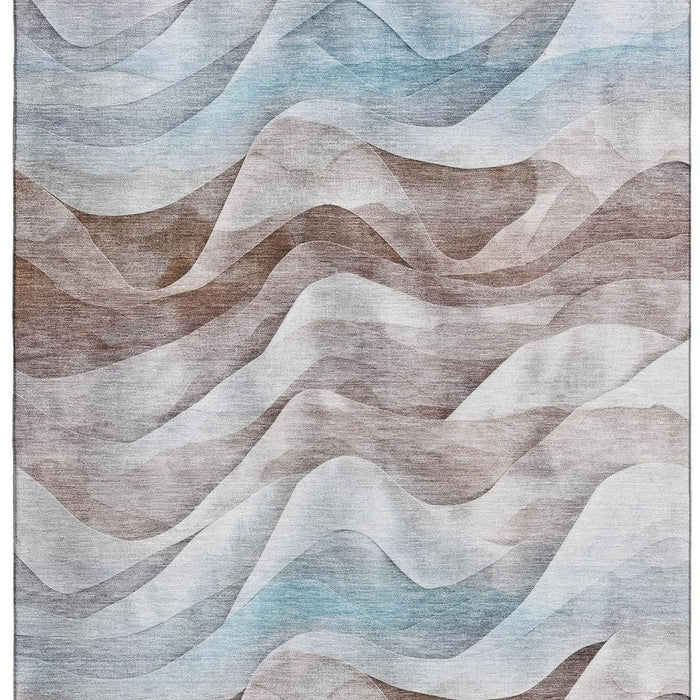10' X 14' Abstract Washable Area Rug With UV Protection (694815) - Coffee / Blue / Ivory
