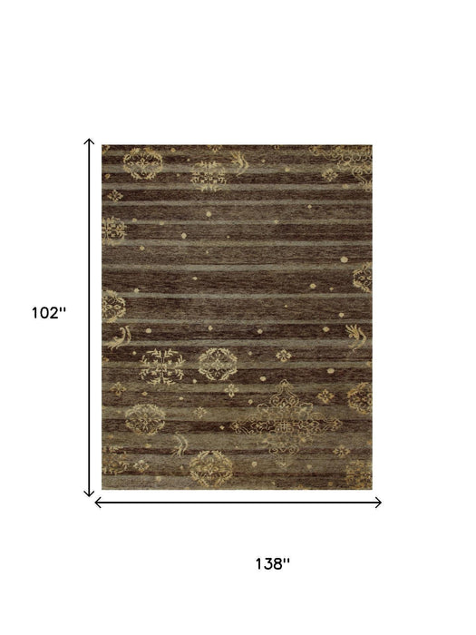 9' X 12' Striped Hand Knotted Area Rug (744331) - Brown / Tan