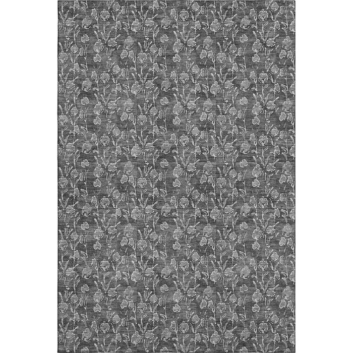 9' X 12' Floral Washable Area Rug With UV Protection (656441) - Gray / Silver