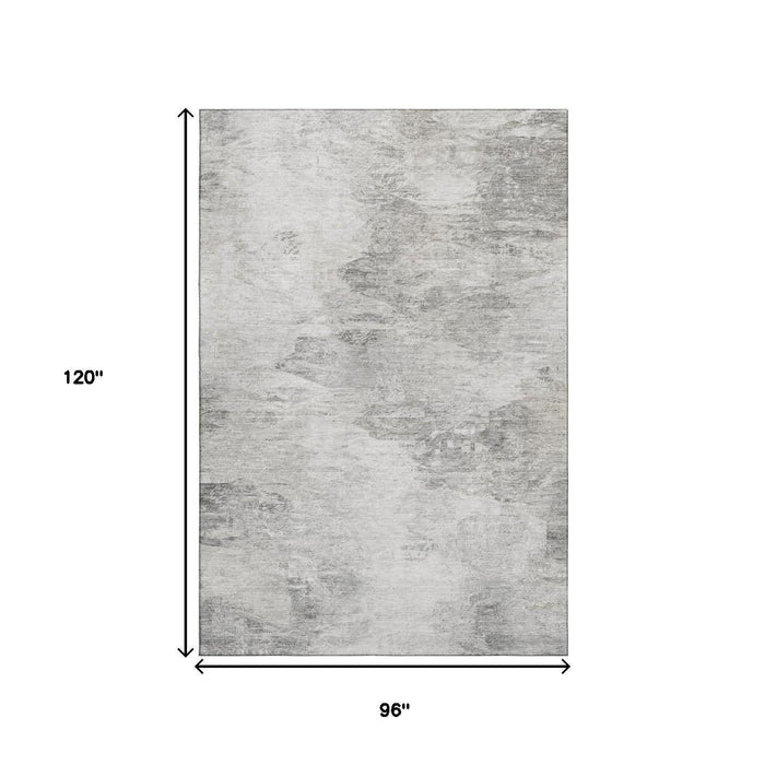 8' X 10' Abstract Washable Area Rug With UV Protection (650642) - Silver / Gray