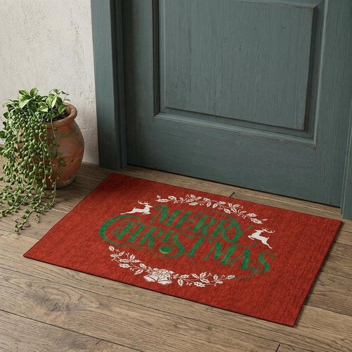 3' X 5' Christmas Washable Area Rug With UV Protection (646434) - Ruby Red / Green / Ivory