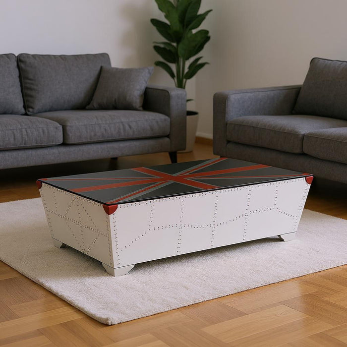 64" Union Jack Aviator Coffee Table - Silver